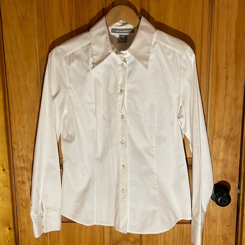 🤩 NWOT Ellen Tracy No Iron White Button Down Tailored Shirt, Size 8 🤩